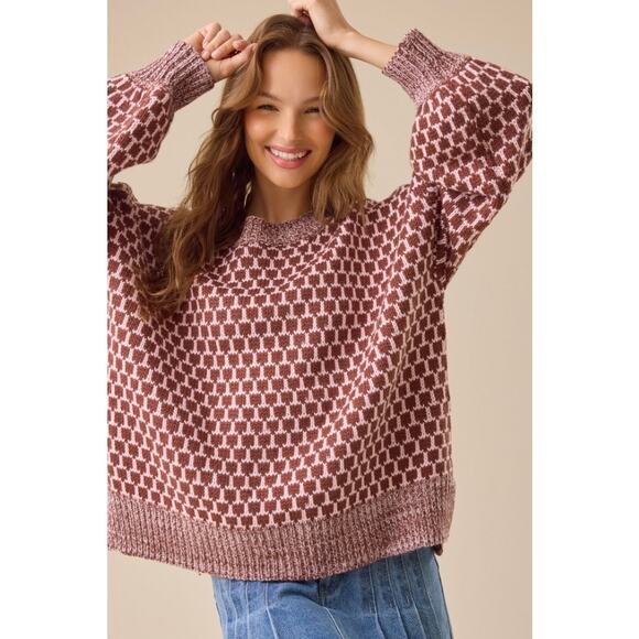 Altar'd State Sweaters - Altar’d State Elsa Chunky Knit Sweater, Burgundy/Pink, XS